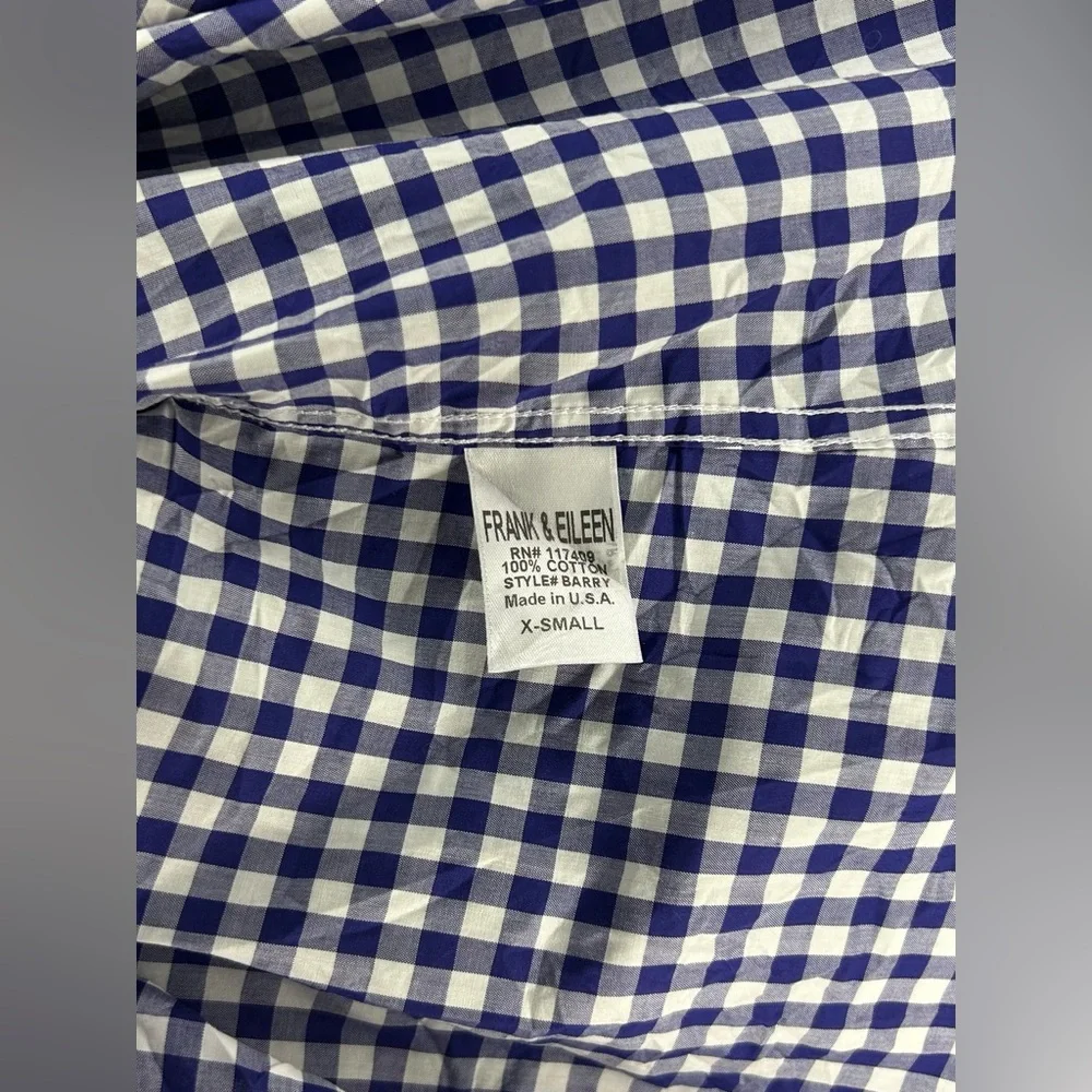 Women’s Frank & Eileen Blue White Plaid Long Sleeve Button Blouse Designer XS - Picture 4 of 4